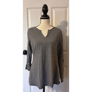 Toad & Co Long Sleeve Shirt Womens Medium Gray & White Stripe 100% Cotton
